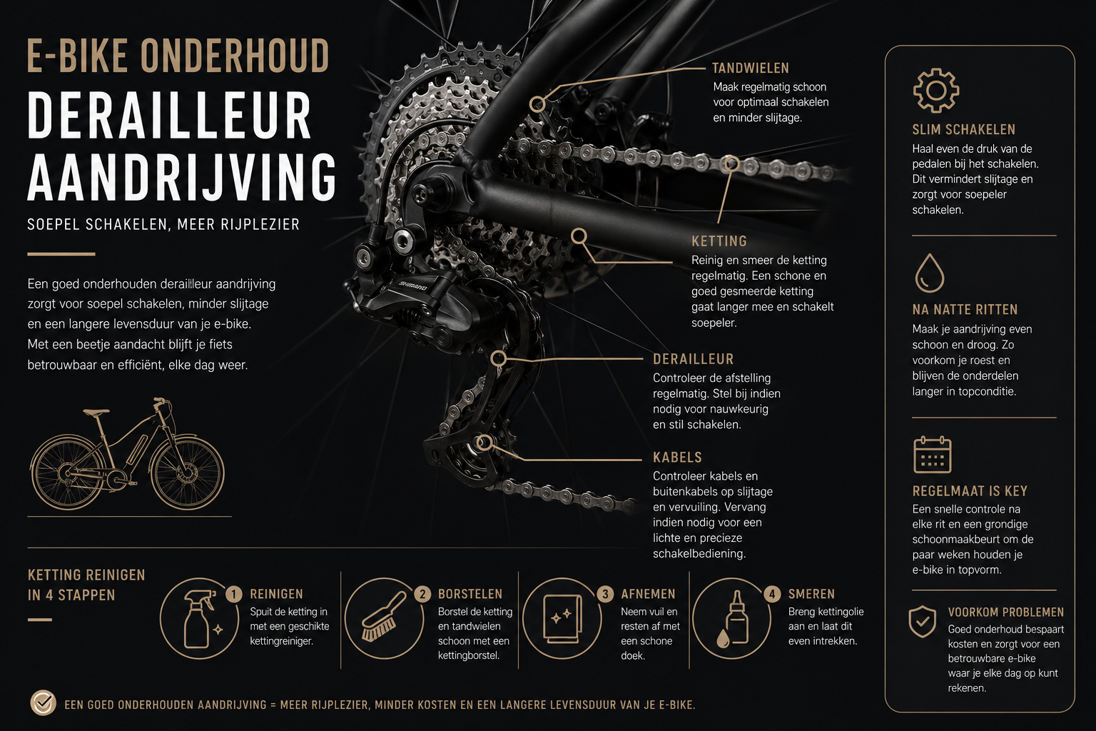 Derailleur aandrijving. Houd je aandrijflijn soepel en stil.