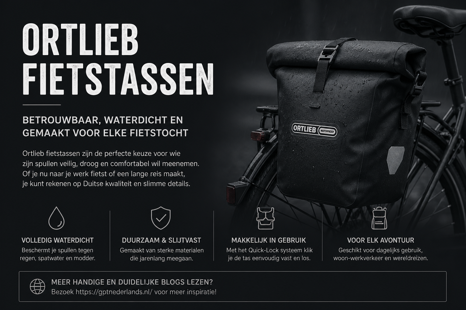 Ortlieb fietstassen. Betrouwbaar, Waterdicht en gemaakt voor elke fietstocht